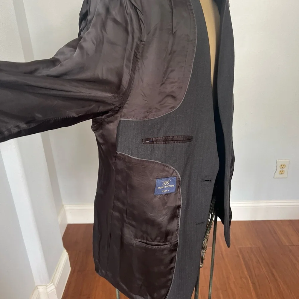 Brooks Brothers 346 Blazer Mens‎ 46R Gray Wool Blend Suit Jacket Coat